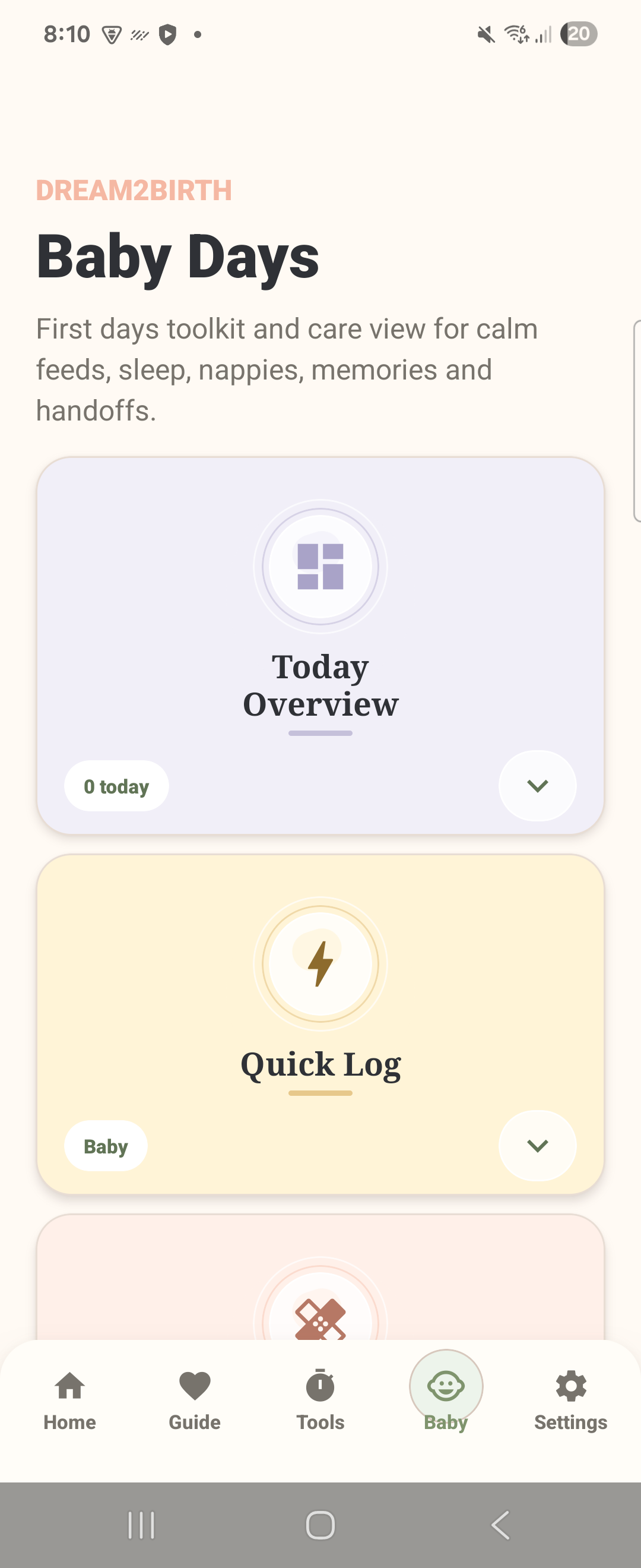 Dream2Birth Baby Days app screen